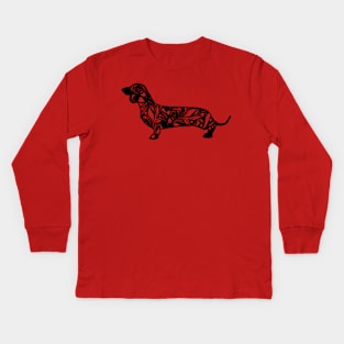 Dachshund Floral Mandala Kids Long Sleeve T-Shirt